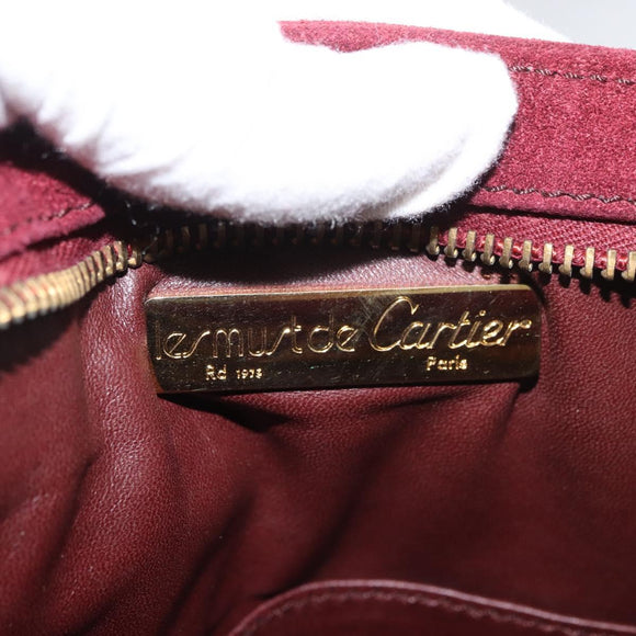 CARTIER Shoulder Bag Suede Bordeaux Gold Auth 182447