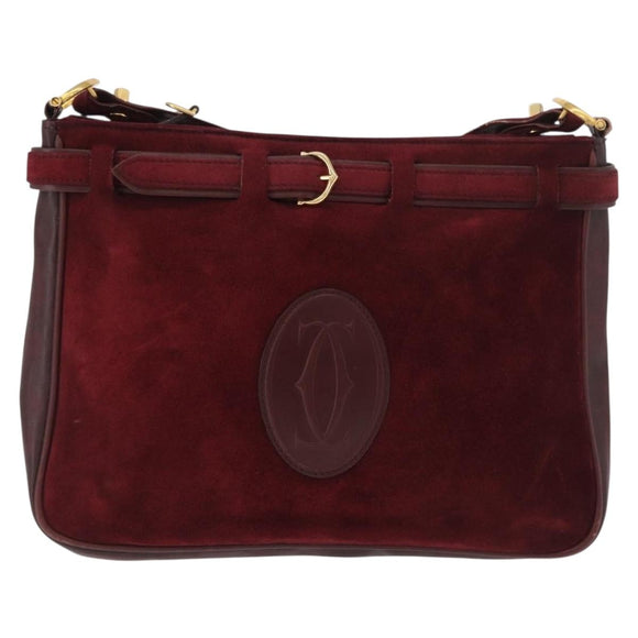 CARTIER Shoulder Bag Suede Bordeaux Gold Auth 182447