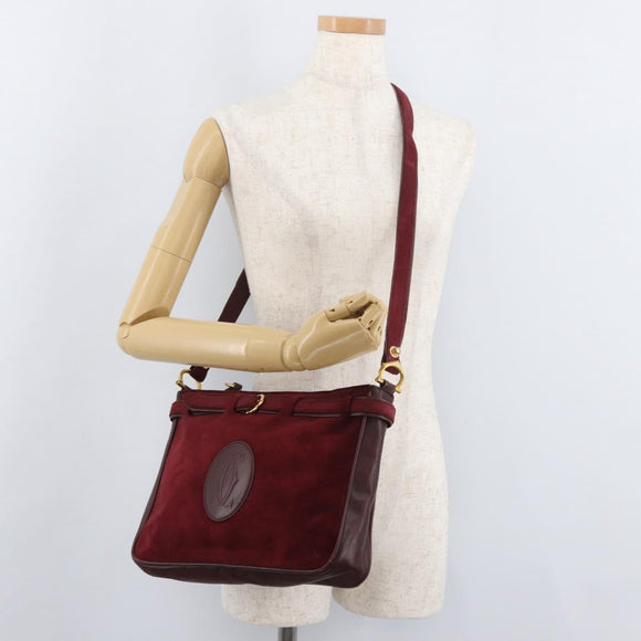 CARTIER Shoulder Bag Suede Bordeaux Gold Auth 182447