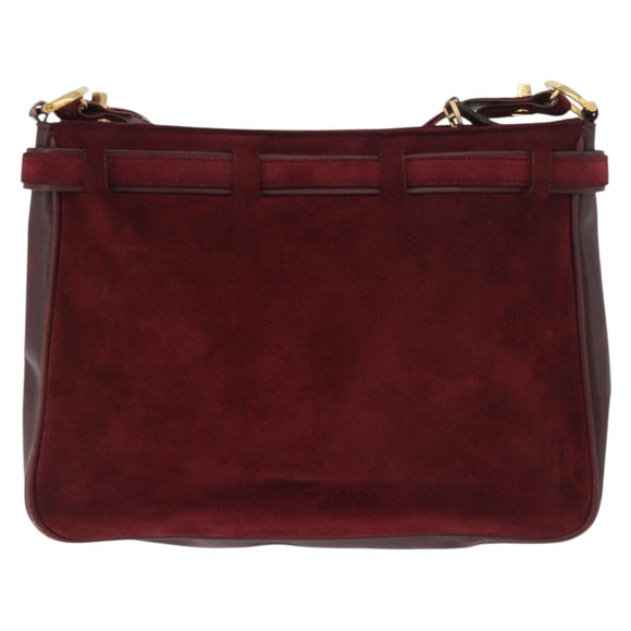 CARTIER Shoulder Bag Suede Bordeaux Gold Auth 182447