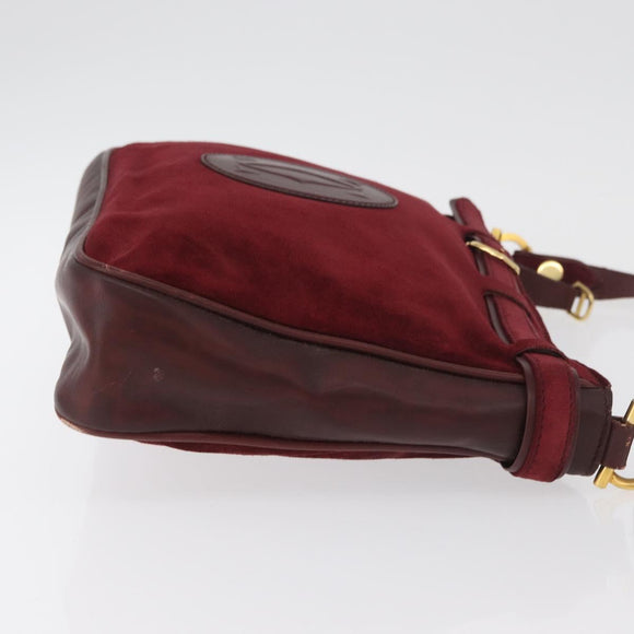 CARTIER Shoulder Bag Suede Bordeaux Gold Auth 182447