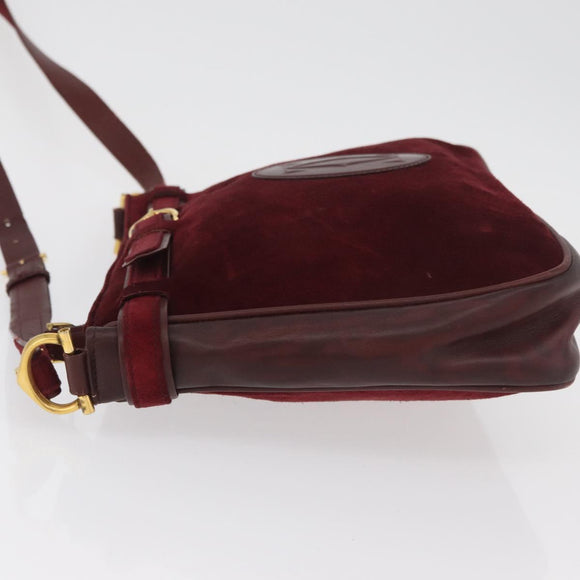 CARTIER Shoulder Bag Suede Bordeaux Gold Auth 182447