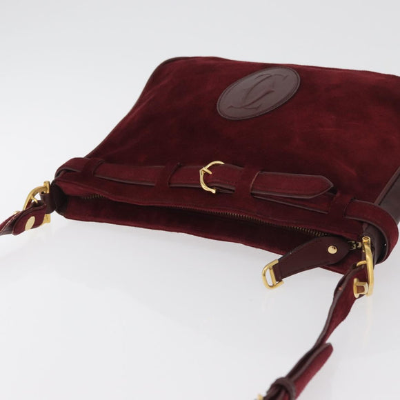 CARTIER Shoulder Bag Suede Bordeaux Gold Auth 182447