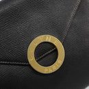 CELINE Circle Shoulder Bag Leather Black Gold Auth 182448-17