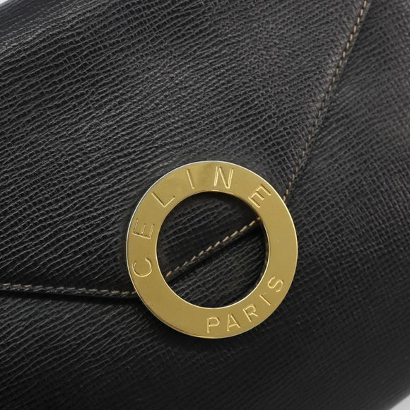 CELINE Circle Shoulder Bag Leather Black Gold Auth 182448