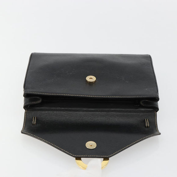 CELINE Circle Shoulder Bag Leather Black Gold Auth 182448