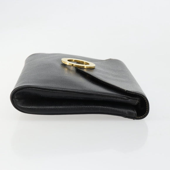 CELINE Circle Shoulder Bag Leather Black Gold Auth 182448