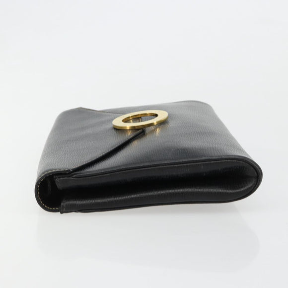 CELINE Circle Shoulder Bag Leather Black Gold Auth 182448