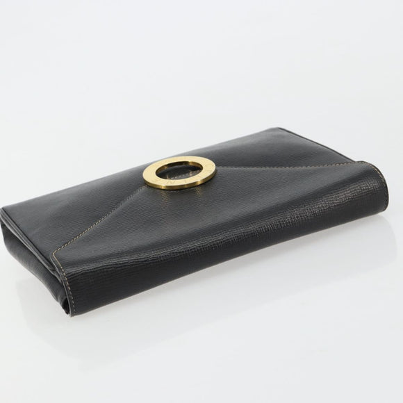 CELINE Circle Shoulder Bag Leather Black Gold Auth 182448