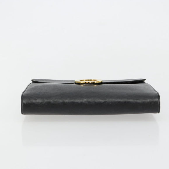 CELINE Circle Shoulder Bag Leather Black Gold Auth 182448