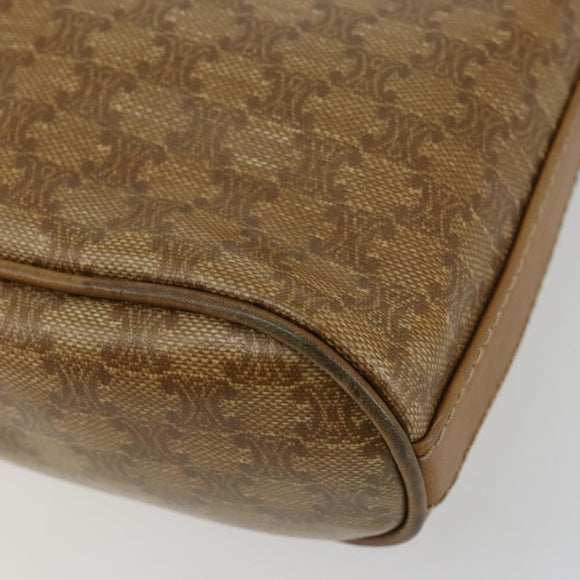 CELINE Macadam Canvas Shoulder Bag PVC Leather Beige Gold Auth 182451