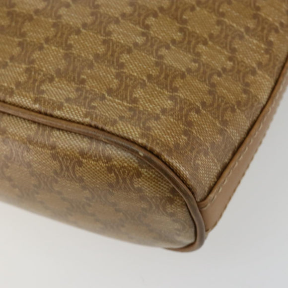 CELINE Macadam Canvas Shoulder Bag PVC Leather Beige Gold Auth 182451