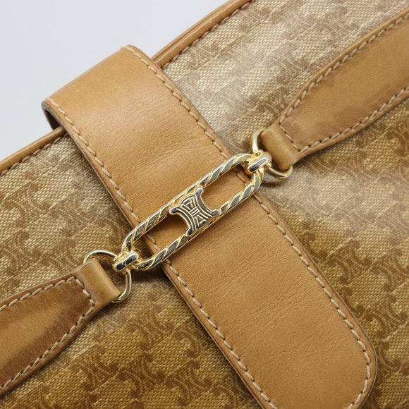 CELINE Macadam Canvas Shoulder Bag PVC Leather Beige Gold Auth 182451