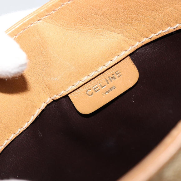 CELINE Macadam Canvas Shoulder Bag PVC Leather Beige Gold Auth 182451
