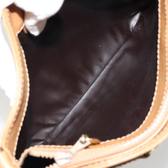 CELINE Macadam Canvas Shoulder Bag PVC Leather Beige Gold Auth 182451