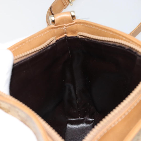 CELINE Macadam Canvas Shoulder Bag PVC Leather Beige Gold Auth 182451