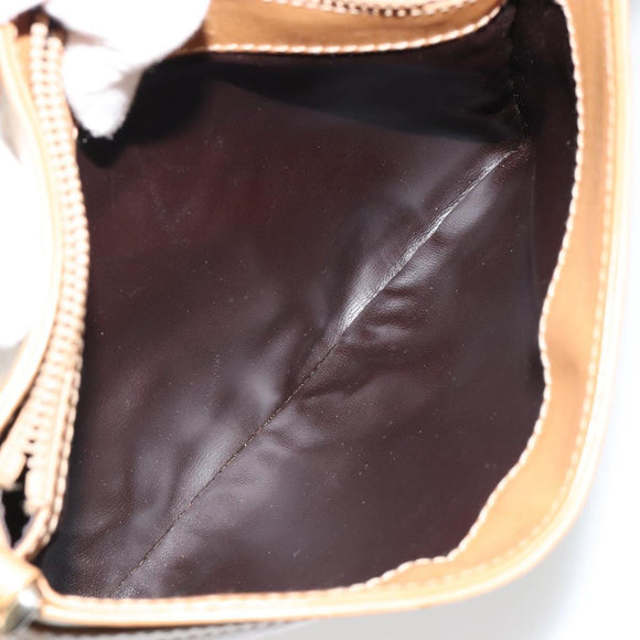 CELINE Macadam Canvas Shoulder Bag PVC Leather Beige Gold Auth 182451