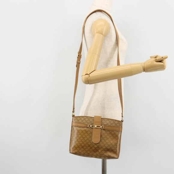 CELINE Macadam Canvas Shoulder Bag PVC Leather Beige Gold Auth 182451