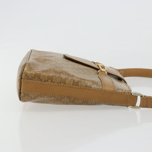 CELINE Macadam Canvas Shoulder Bag PVC Leather Beige Gold Auth 182451