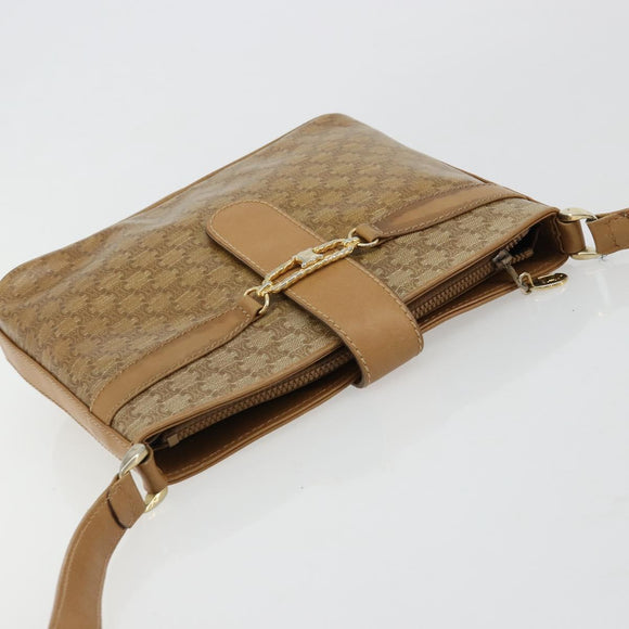 CELINE Macadam Canvas Shoulder Bag PVC Leather Beige Gold Auth 182451