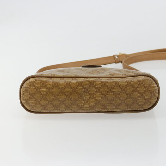 CELINE Macadam Canvas Shoulder Bag PVC Leather Beige Gold Auth 182451