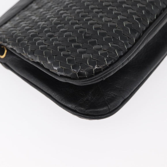 FENDI Schultertasche Leder Schwarz Gold Auth 182453