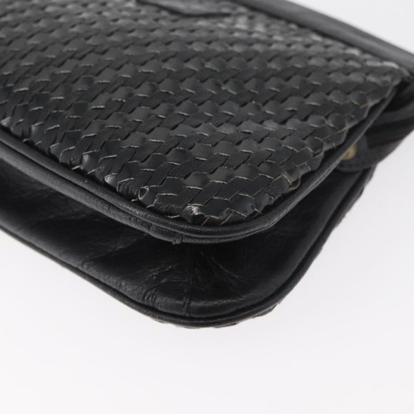 FENDI Schultertasche Leder Schwarz Gold Auth 182453