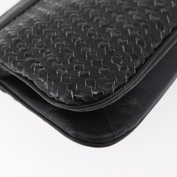FENDI Schultertasche Leder Schwarz Gold Auth 182453