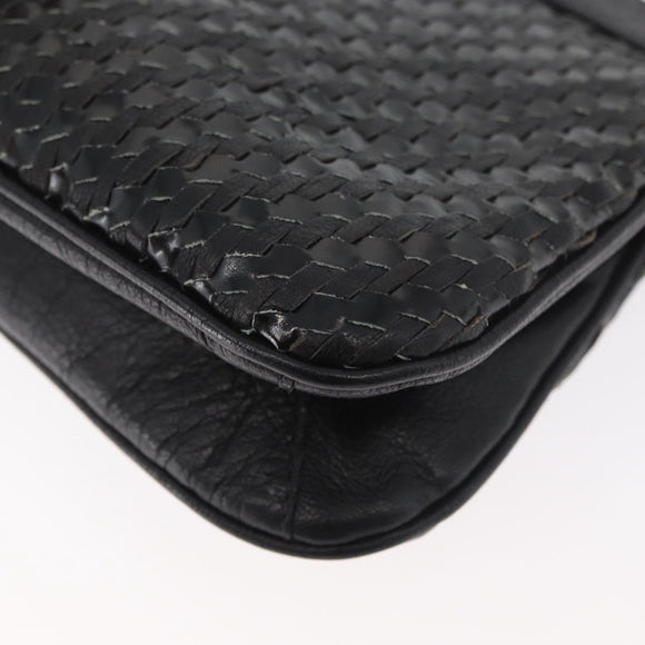 FENDI Schultertasche Leder Schwarz Gold Auth 182453