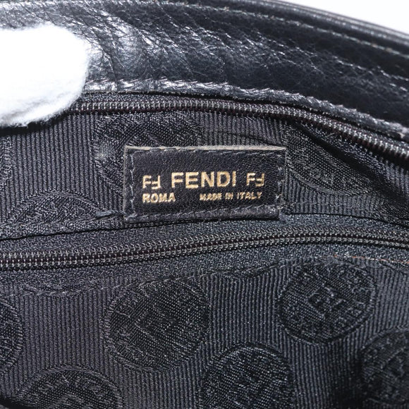 FENDI Schultertasche Leder Schwarz Gold Auth 182453