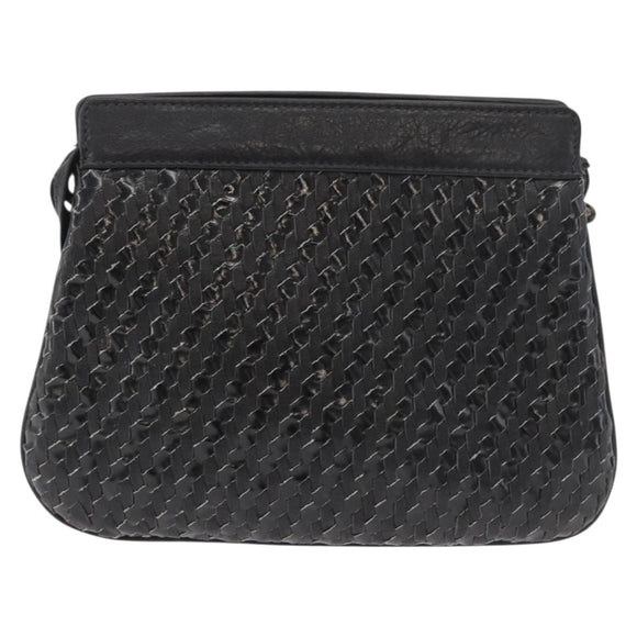 FENDI Schultertasche Leder Schwarz Gold Auth 182453