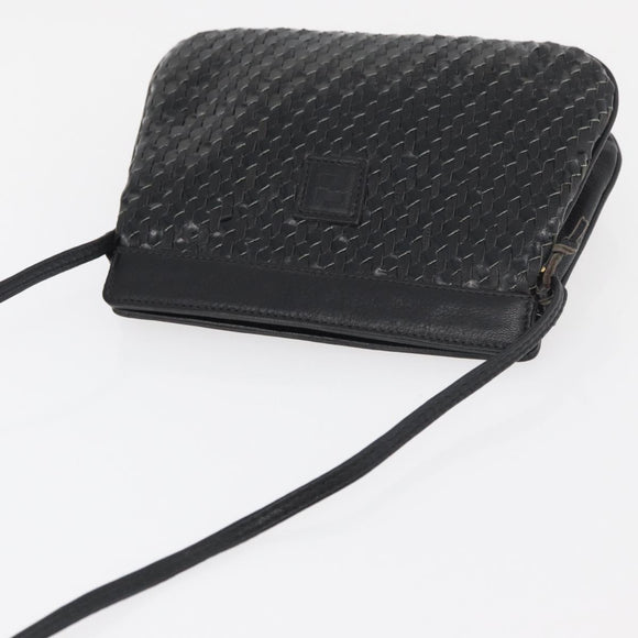 FENDI Schultertasche Leder Schwarz Gold Auth 182453