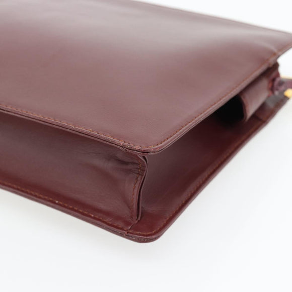 CARTIER Must Line Clutch Bag Leather Bordeaux Gold Auth 182455A