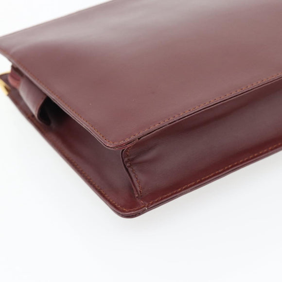 CARTIER Must Line Clutch Bag Leather Bordeaux Gold Auth 182455A