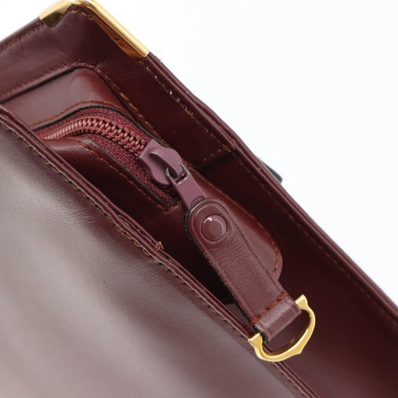CARTIER Must Line Clutch Bag Leather Bordeaux Gold Auth 182455A