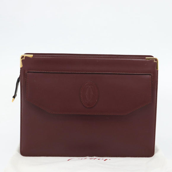 CARTIER Must Line Clutch Bag Leather Bordeaux Gold Auth 182455A