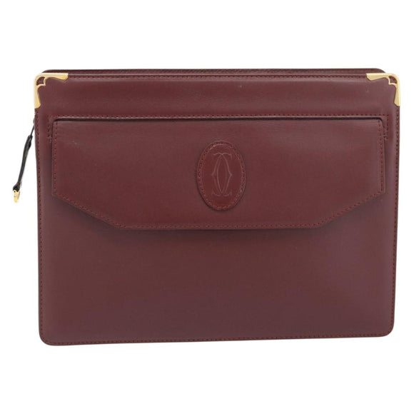 CARTIER Must Line Clutch Bag Leather Bordeaux Gold Auth 182455A