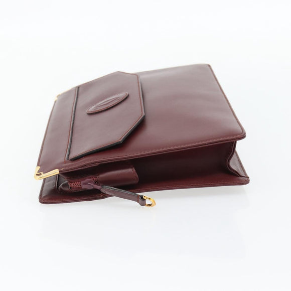 CARTIER Must Line Clutch Bag Leather Bordeaux Gold Auth 182455A