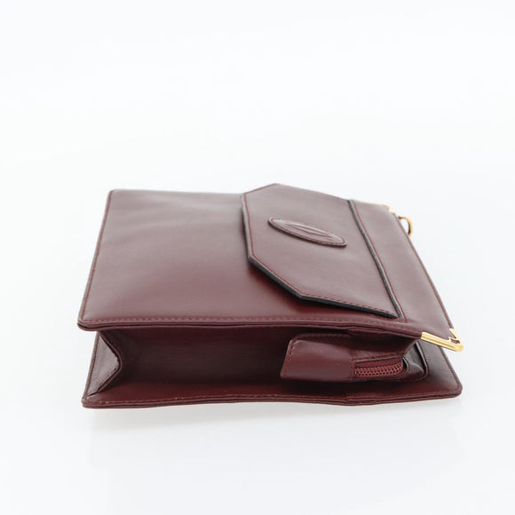 CARTIER Must Line Clutch Bag Leather Bordeaux Gold Auth 182455A