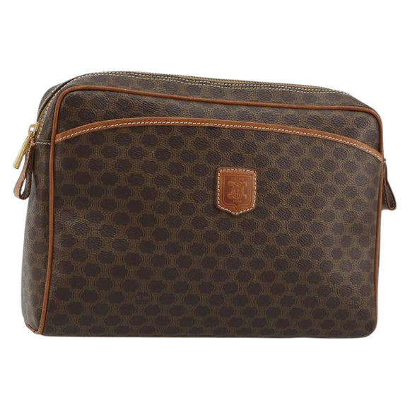 CELINE Macadam Canvas Clutch Bag PVC Leder Braun Gold Auth 182456