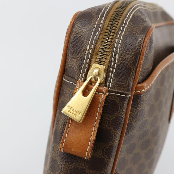 CELINE Macadam Canvas Clutch Bag PVC Leder Braun Gold Auth 182456