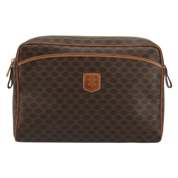 CELINE Macadam Canvas Clutch Bag PVC Leder Braun Gold Auth 182456