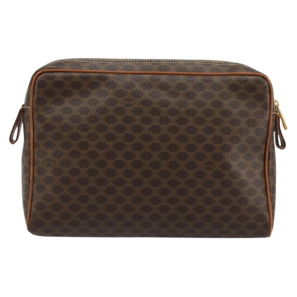 CELINE Macadam Canvas Clutch Bag PVC Leder Braun Gold Auth 182456