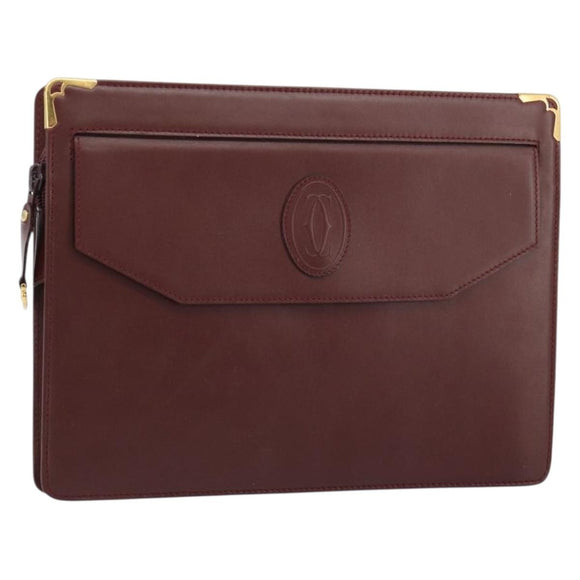 CARTIER Must Line Clutch Bag Leather Bordeaux Gold Auth 182457