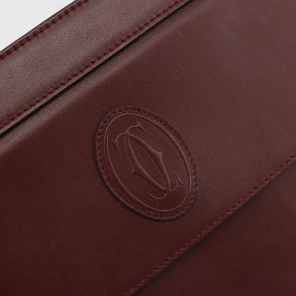 CARTIER Must Line Clutch Bag Leather Bordeaux Gold Auth 182457