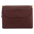 CARTIER Must Line Clutch Bag Leather Bordeaux Gold Auth 182457-13