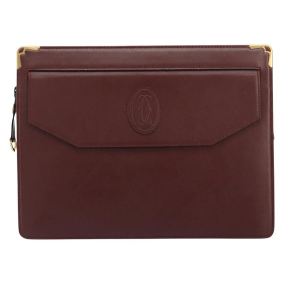 CARTIER Must Line Clutch Bag Leather Bordeaux Gold Auth 182457