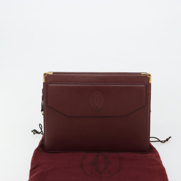 CARTIER Must Line Clutch Bag Leather Bordeaux Gold Auth 182457