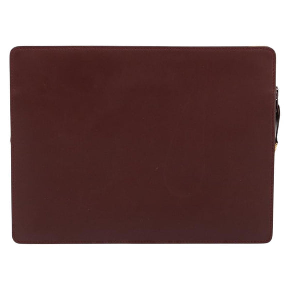 CARTIER Must Line Clutch Bag Leather Bordeaux Gold Auth 182457