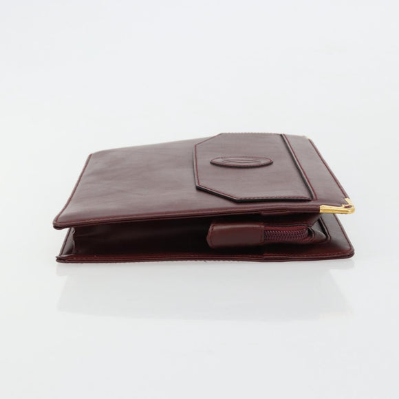 CARTIER Must Line Clutch Bag Leather Bordeaux Gold Auth 182457